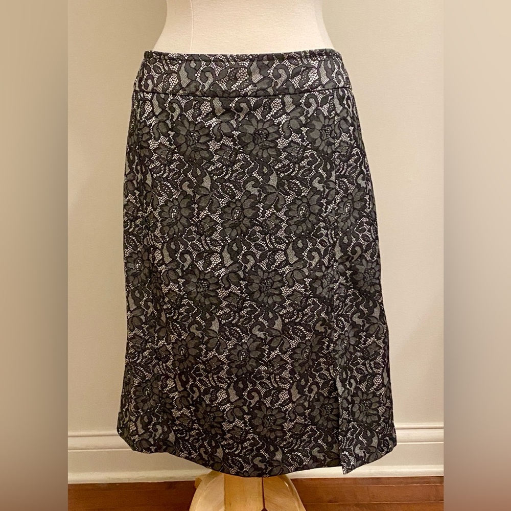 Worthington Woman Stretch Grey White Lace Print 18W Corporate Chic Office Skirt